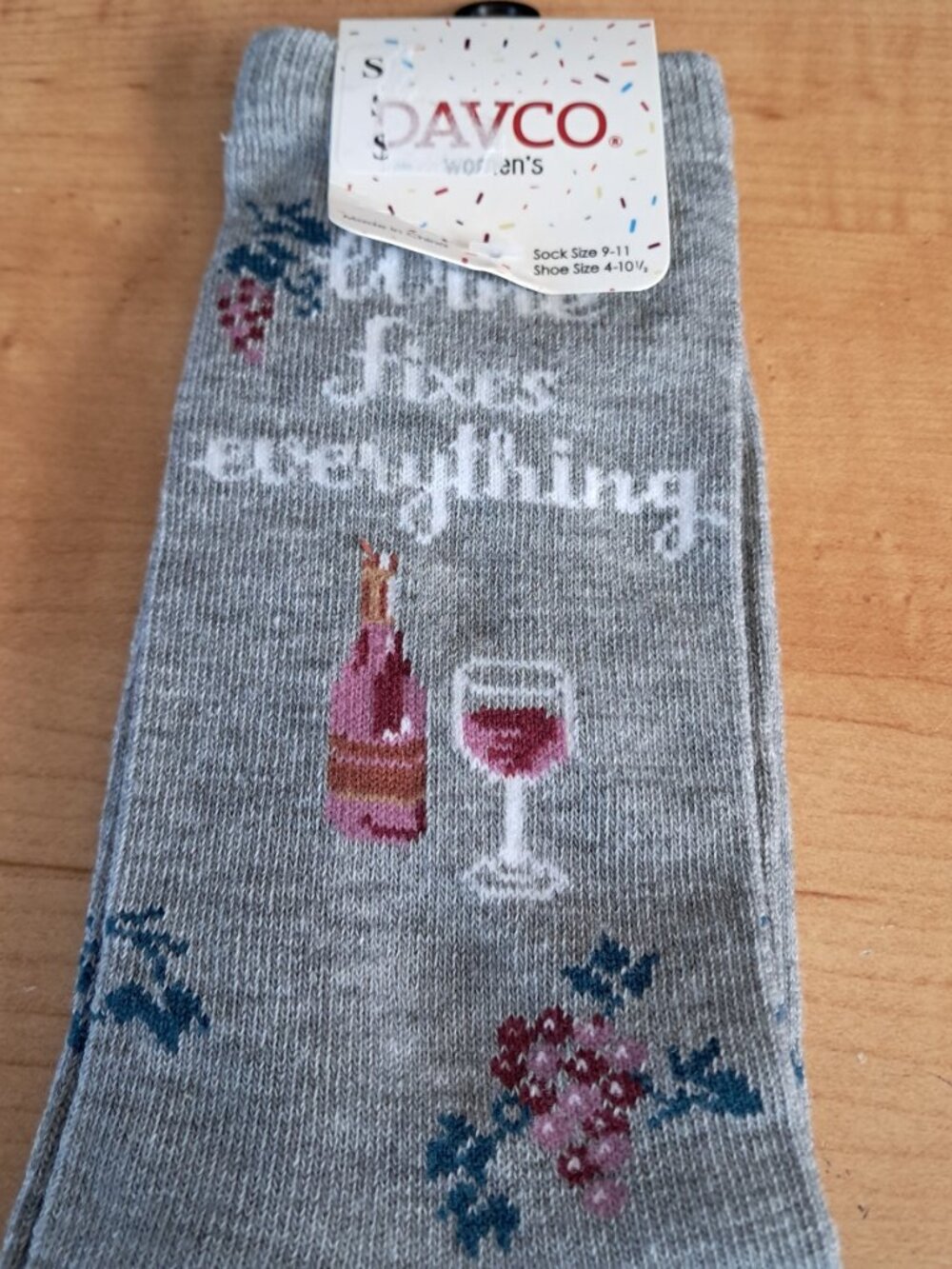 Womens Novelty Socks Wine Fixes Everything Size 9-11